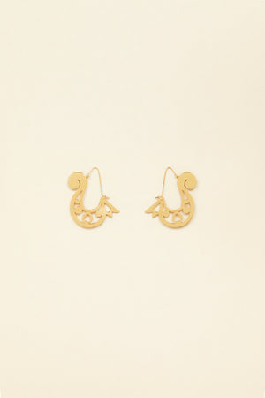 Créoles à découpes asymétriques en laiton doré et perles colorées