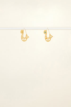 Créoles à découpes asymétriques en laiton doré et perles colorées