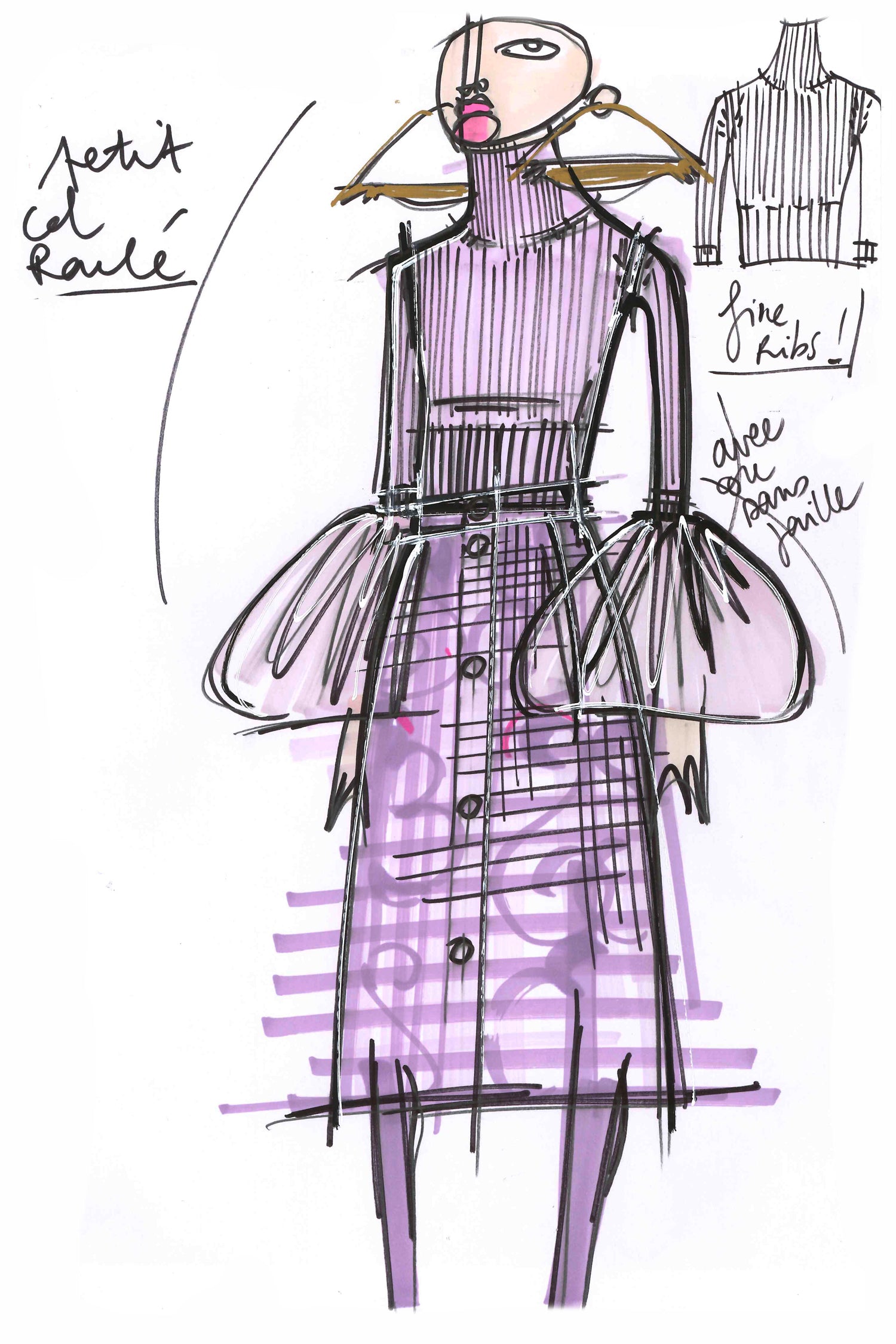 Patou - Maglione a costine con collo alto - Amethyst - La maglieria Patou si sovrappone e s’impone. Maglione in maglia a costine viola ametista. Vestibilità cropped e aderente. Logo JP nero sul davanti.