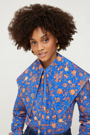 Printed collar in organic poplin
