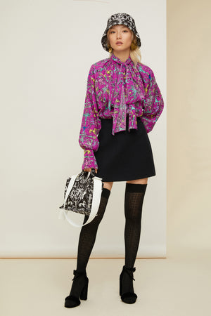 Blouse lavallière en soie imprimée