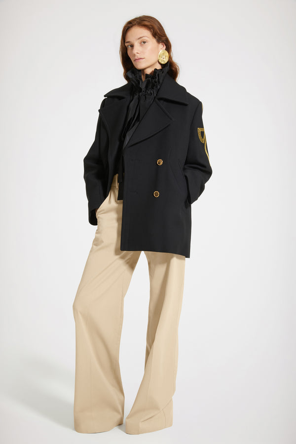 Patou - Oversized wool peacoat with embroidered logo
