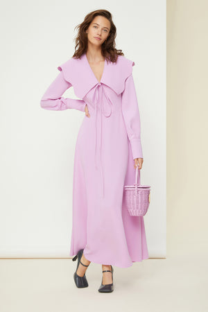 Oversized collar maxi dress in recycled cady