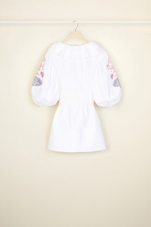 Robe courte brodée en popeline bio