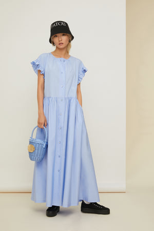 Ruffle sleeve maxi dress in organic cotton