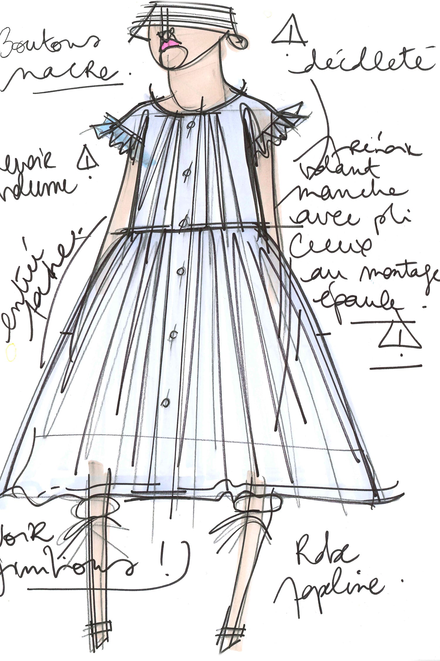 Patou - Ruffle sleeve maxi dress in organic cotton - Aurora - Ruffles and volume: a summer classic that is classic Patou.Aurora light blue organic cotton dress. Maxi length. Short sleeves with ruffle detail. Round neckline. Button fastening at the front with JP engraved buttons. Belt at the waist.