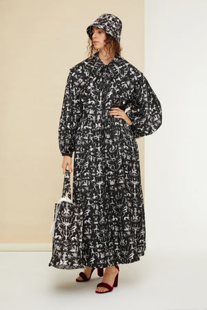 Maxi shirt dress in printed eco twill satin