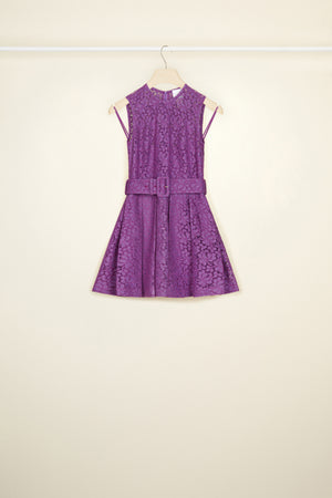 Pleated mini dress in eco lace
