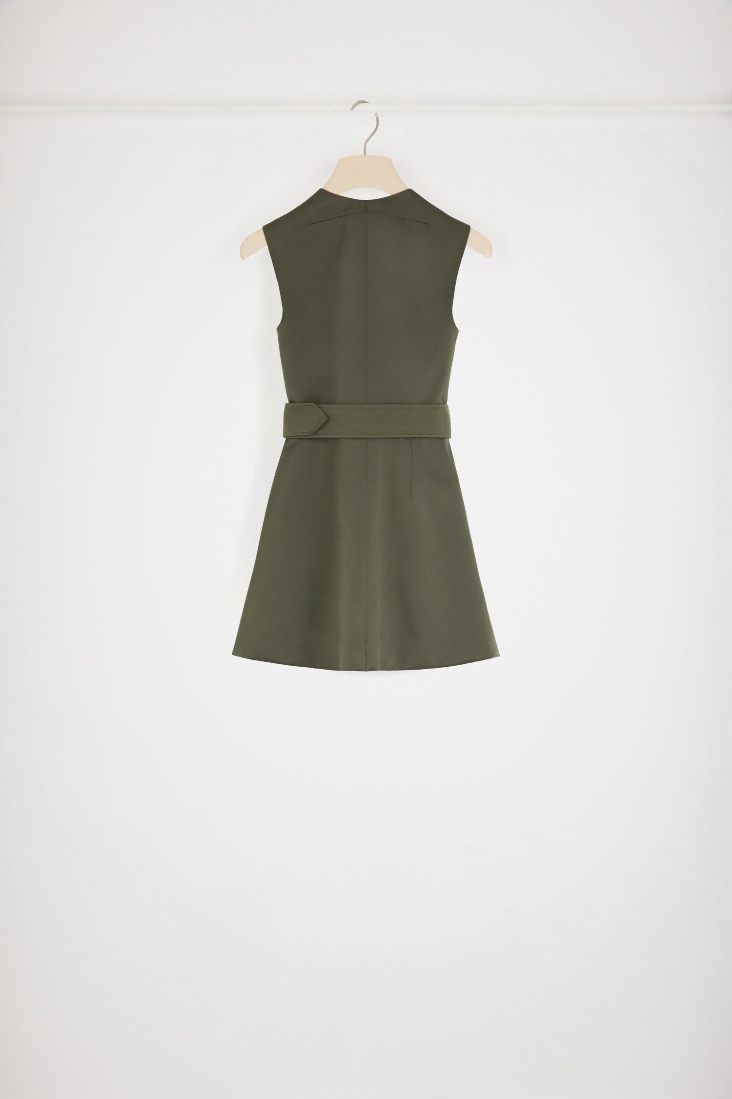 Patou - Zip-up mini dress in recycled satin - Khaki Green - A JP zipper makes everything shinier!Khaki recycled satin dress. Short hemline. Fit and flare silhouette. Full-length gold-tone zip with JP puller inspired by a heritage keyring from the Jean Patou archive. Signature curved seam at the back. Partly concealed fabric belt with adjustable buckle.