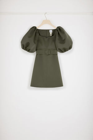 Balloon sleeve mini dress in recycled satin