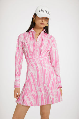 Pleated shirt dress in printed organic cotton