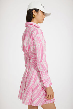 Pleated shirt dress in printed organic cotton