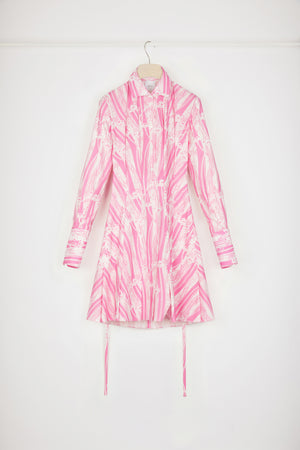 Pleated shirt dress in printed organic cotton