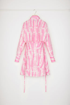 Pleated shirt dress in printed organic cotton