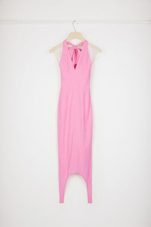 Vestito halterneck in seersucker stretch