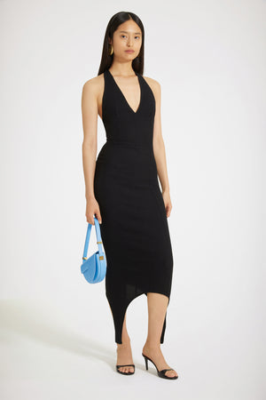 Vestito halterneck in seersucker stretch