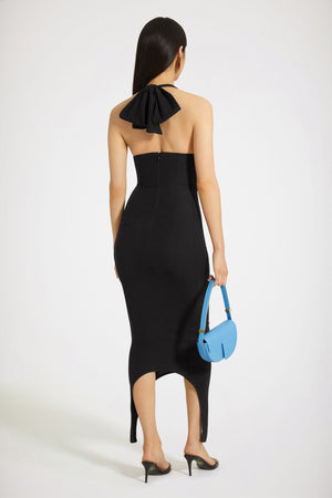 Vestito halterneck in seersucker stretch