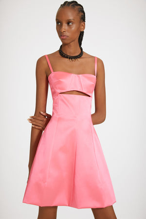 Vestito con cut-out in raso di cotone misto