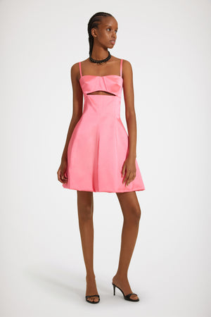 Vestito con cut-out in raso di cotone misto