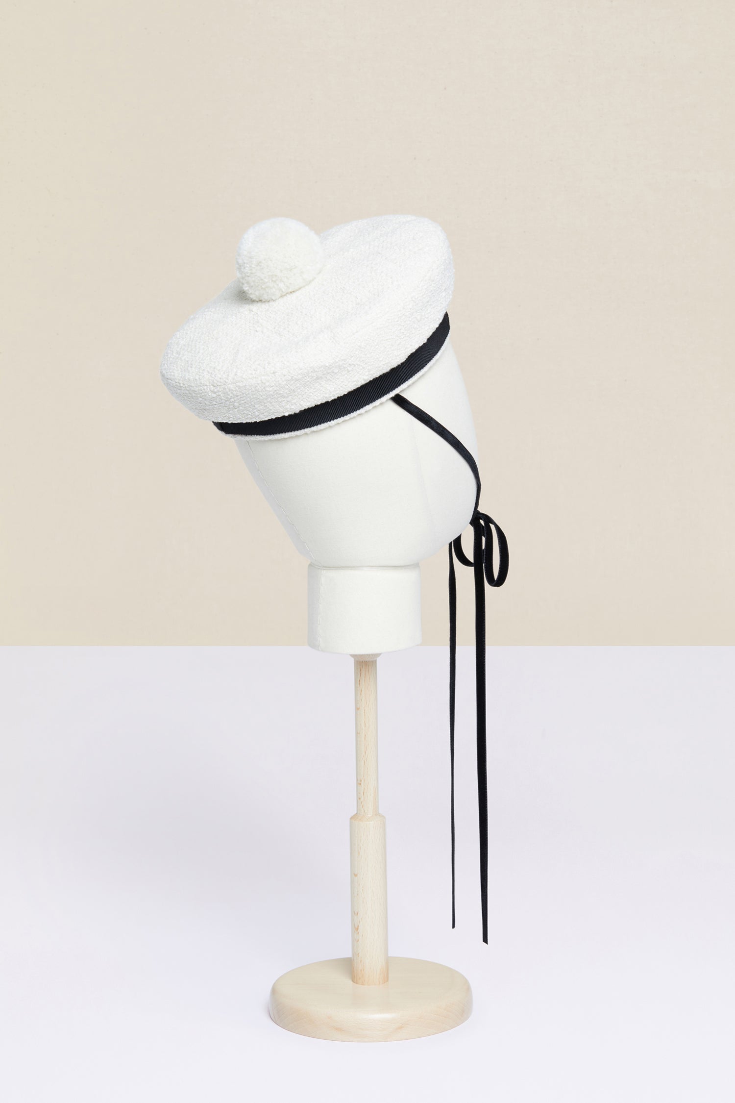 Patou - Tweed sailor hat - Sand - With a pompom on top!Patou’s take on the traditional sailor hat, crafted from sand white cotton tweed. Contrasting black grosgrain base with lettering logo embroidered in gold letters. Fastens via black velvet ties. Topped off with a detachable white pompom.
