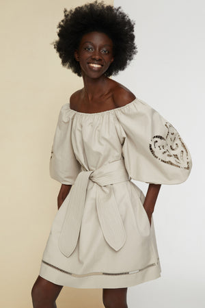 Openwork linen and cotton dress