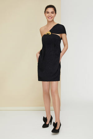 One-shoulder cloqué dress