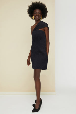 One-shoulder cloqué dress
