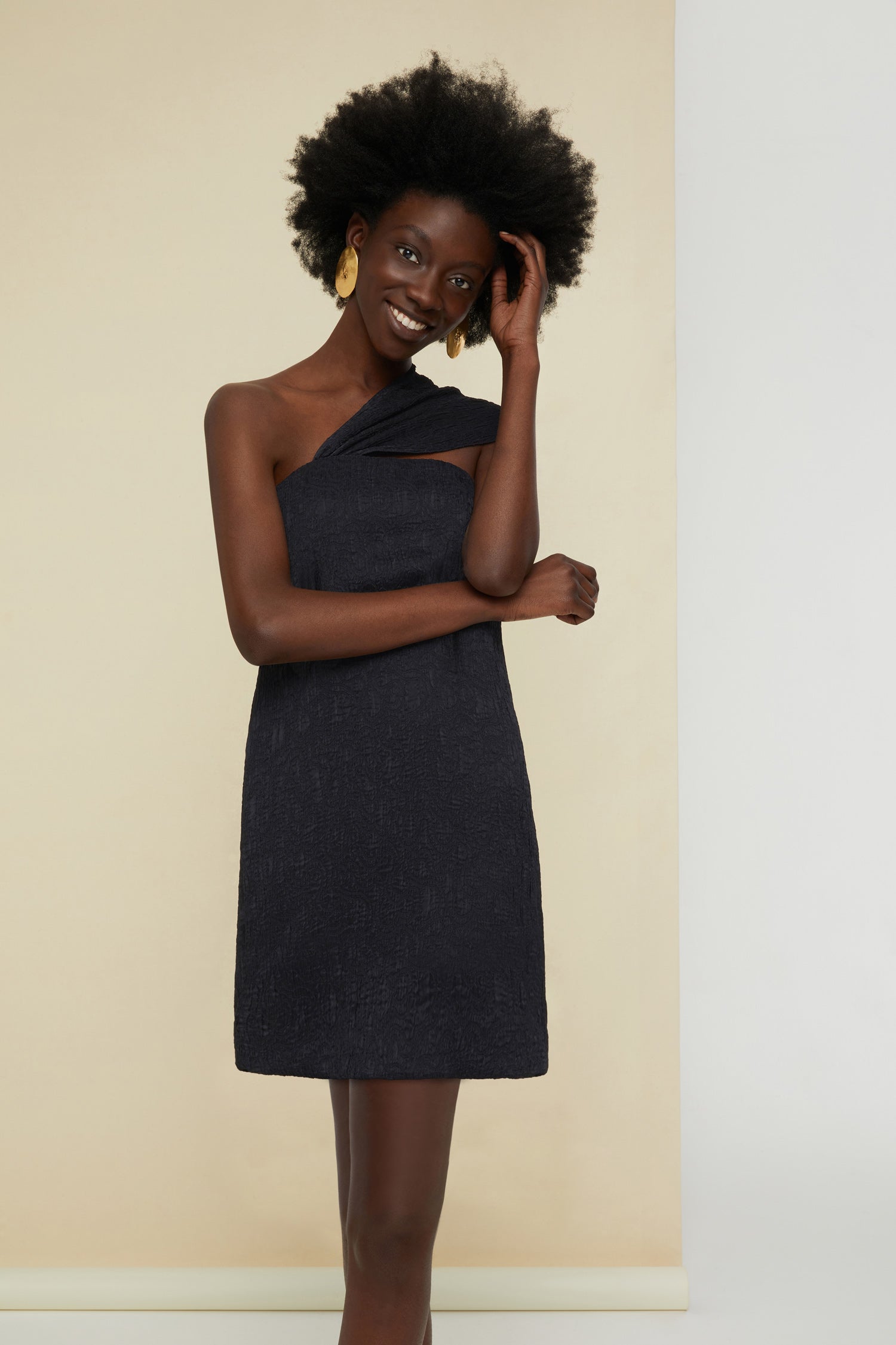 Patou - One-shoulder cloqué dress - Black - Evening alternates.Black eco-conscious cloqué viscose dress. Elasticated strapless style with an asymmetrical neckline that drapes around the shoulder. Concealed zip at the side. Brooch sold separately.