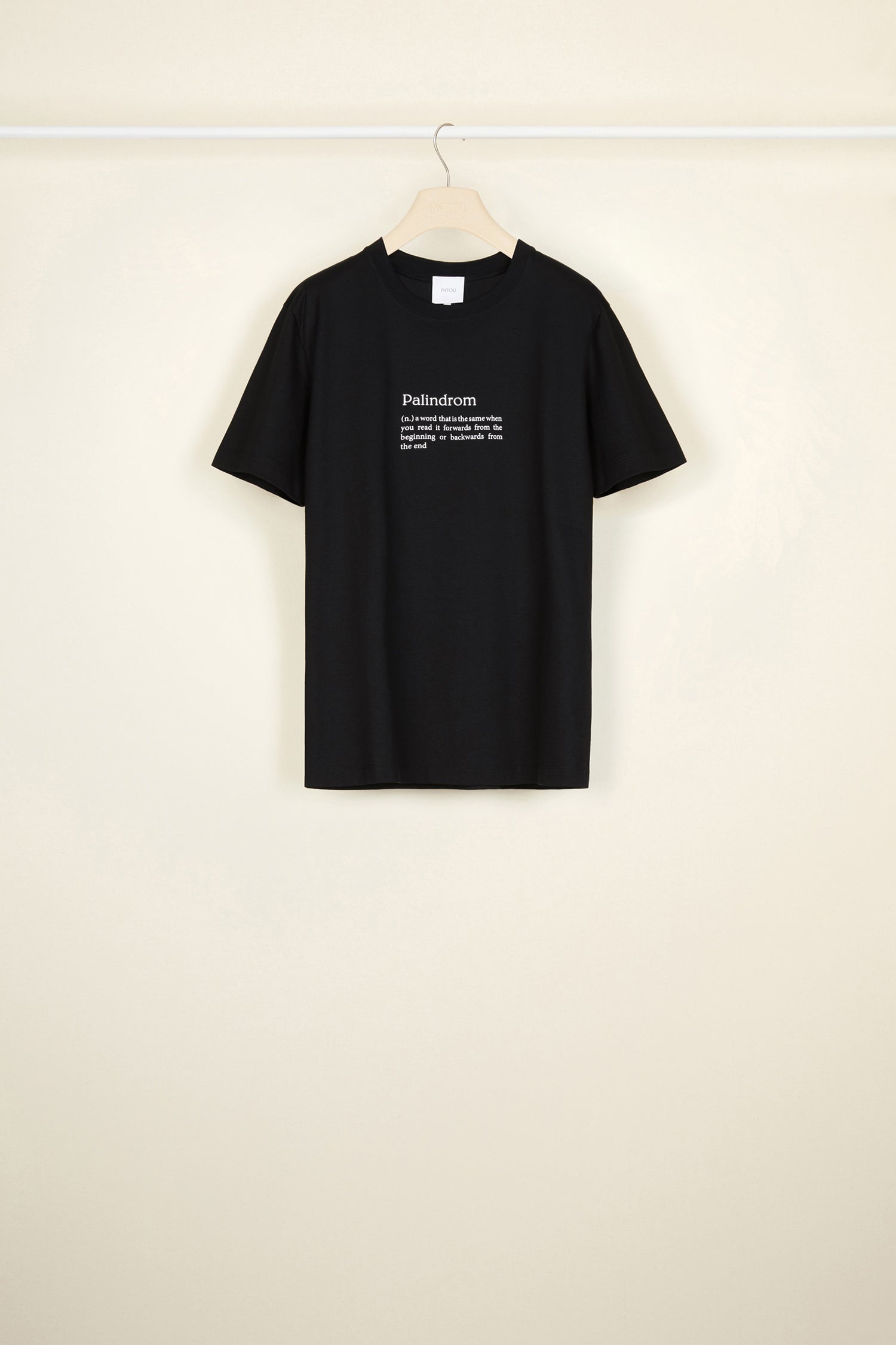 Patou - Palindrom organic cotton tee - Black Palindrom - The art of thinking backwards.Organic black cotton crewneck tee. Regular fit. Dictionary-inspired lettering print at the front, logo at the back.
