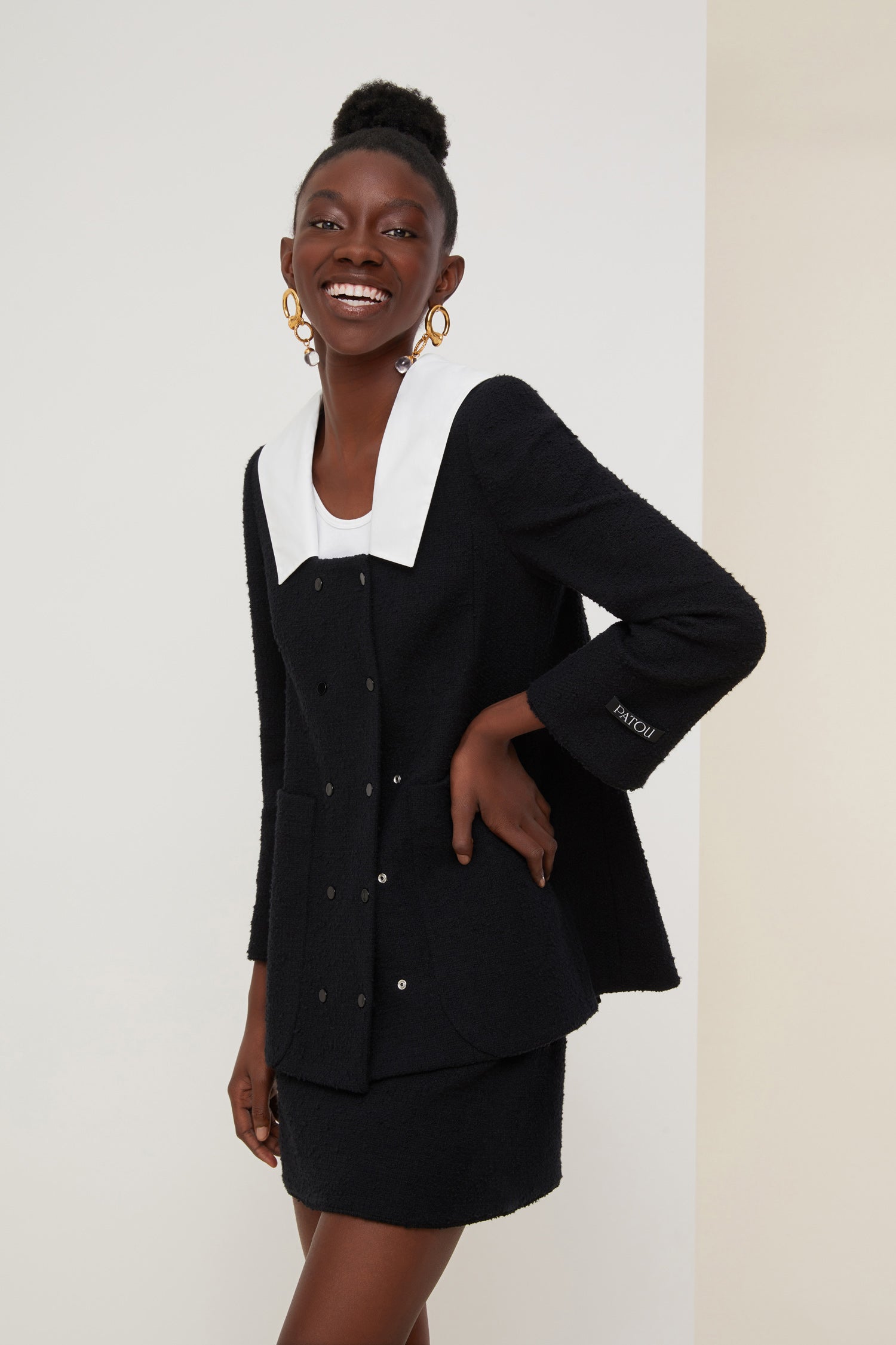 Patou - Cotton tweed miniskirt - Black - New ways to look at tweed.Black cotton tweed miniskirt. Zip fastening at the back. Fully lined.