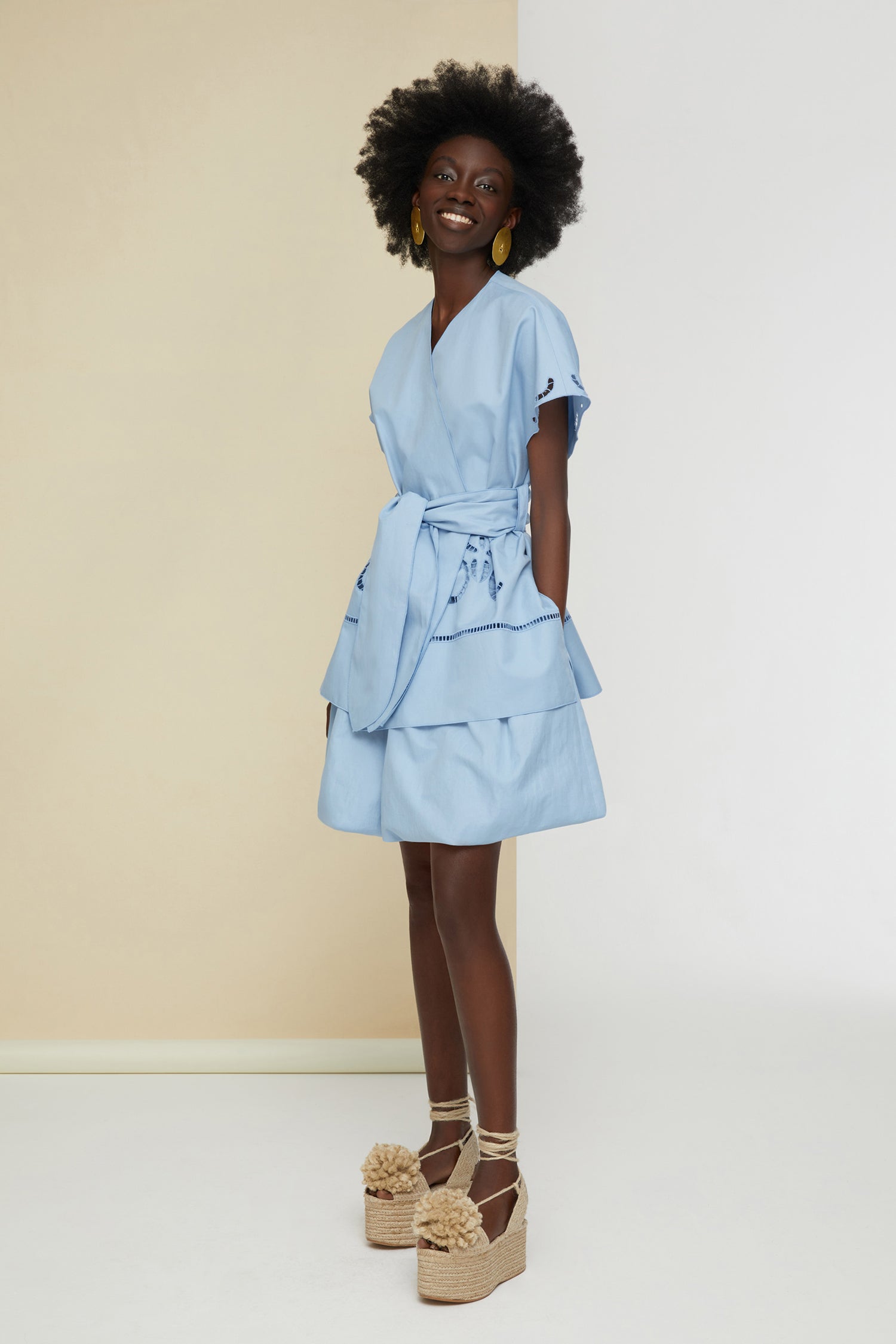 Patou - Cotton bubble skirt - Blueberry - Light as a bubble! Blueberry light blue cotton skirt. Voluminous bubble silhouette. Zip fastening at the back. Pockets at the sides.