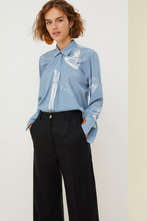 Printed draped silk blouse