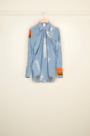 Printed draped silk blouse