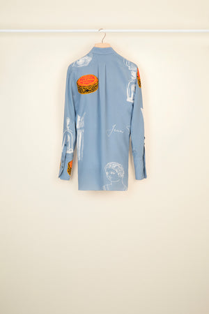 Printed draped silk blouse