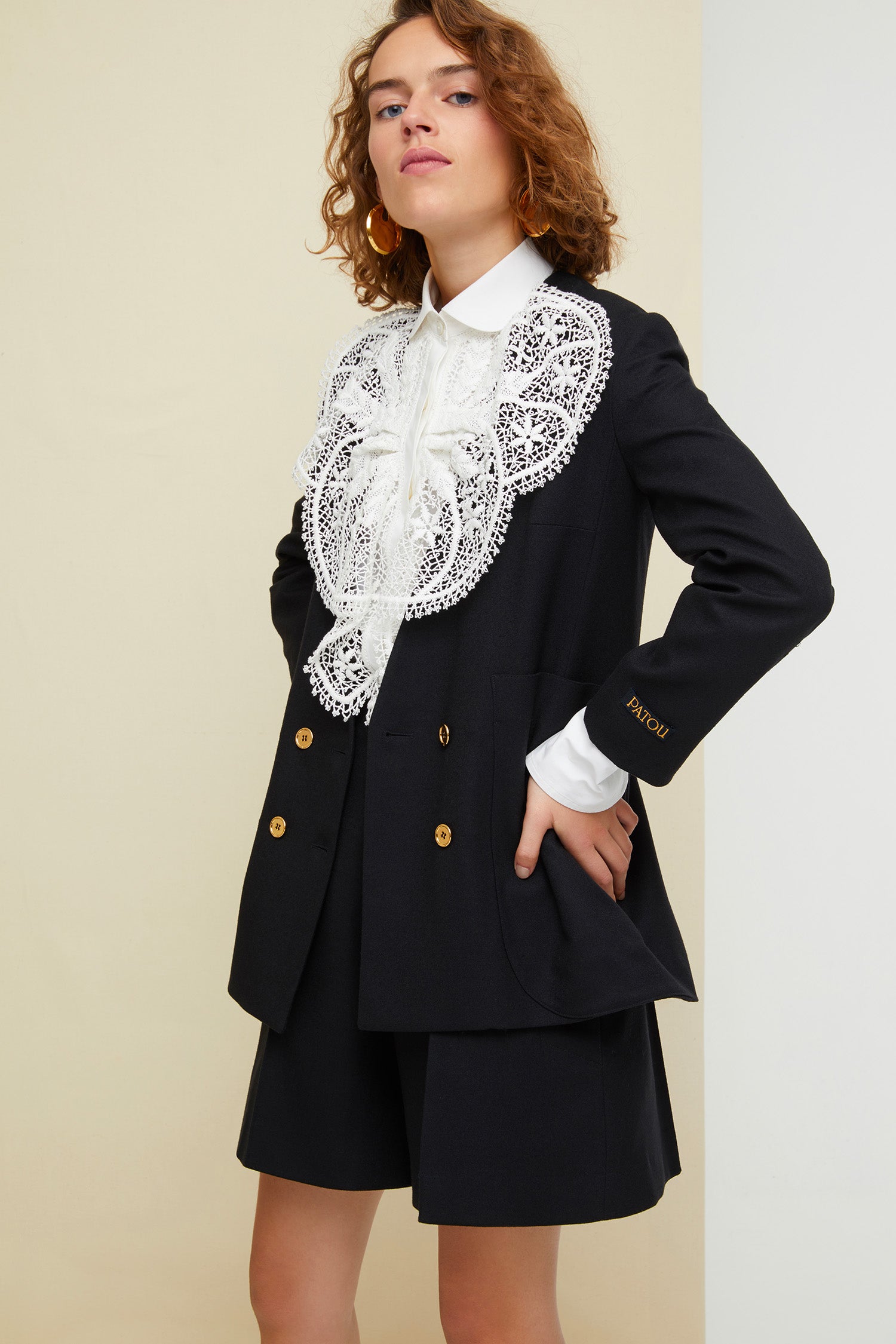 Patou - Lace bib shirt - White - The sheer seduction of guipure lace.White cotton poplin shirt with white floral lace bib at the front. Classic shirt collar and concealed button fastening. Buttoned cuffs.