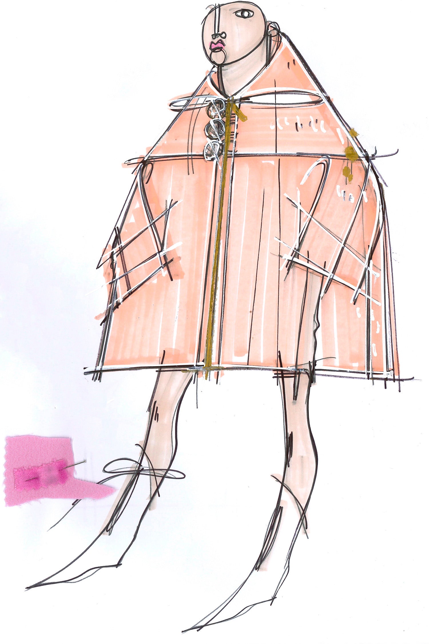 Patou - Cappotto oversize in lana - Peach Blossom - Il cappotto in versione couture. Cappotto in lana bio color fior di pesca. Silhouette svasata e morbida. Dettagli di ruche sul collo. Chiusura con cerniera oro incisa Patou. Maxi tasche ai lati. Pince geometriche sul retro. Interamente foderato.