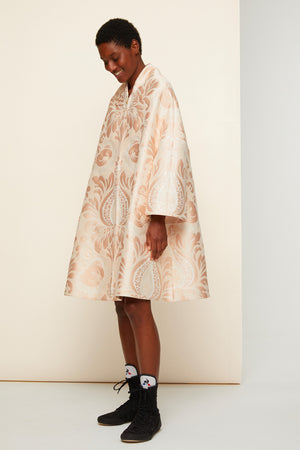 Cappotto oversize in broccato di seta floreale