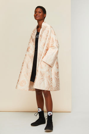 Cappotto oversize in broccato di seta floreale