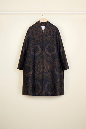 Cappotto oversize in broccato di seta floreale