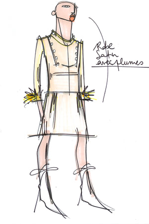 Feather-embellished satin dress