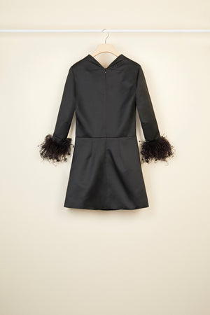 Vestito in raso con piume removibili