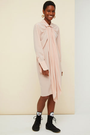 Pussy-bow mini silk shirtdress