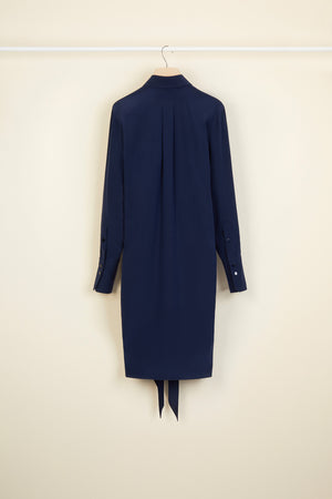 Pussy-bow mini silk shirtdress