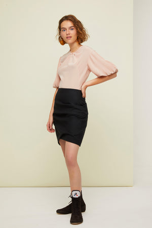 Pleated sleeve silk and wool mini dress