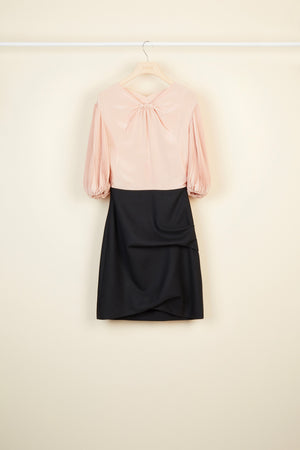 Pleated sleeve silk and wool mini dress