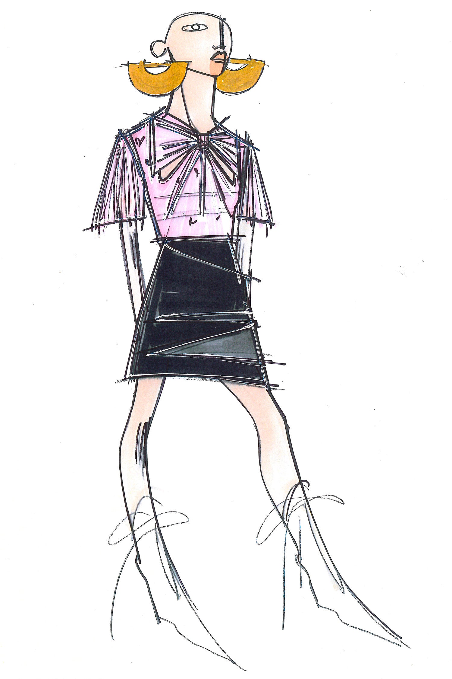 Patou - Vestito corto in seta e lana con maniche plissettate - Peony - Variazioni sul bianco e nero in seta e lana.  Vestito corto in seta e lana vergine. Collo rotondo con dettagli di ruche, incrociato sul retro con apertura a V. Maniche tre quarti plissettate con polsini elasticizzati. Gonna corta con drappeggio asimmetrico. Chiusura con cerniera nascosta sul lato.