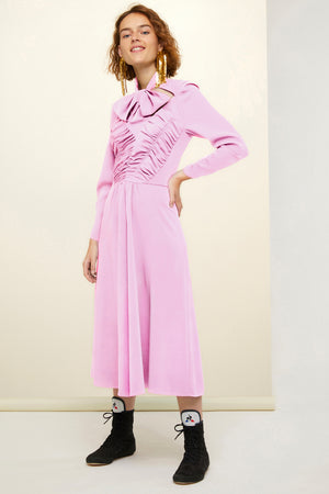 Cut-out bow collar midi dress