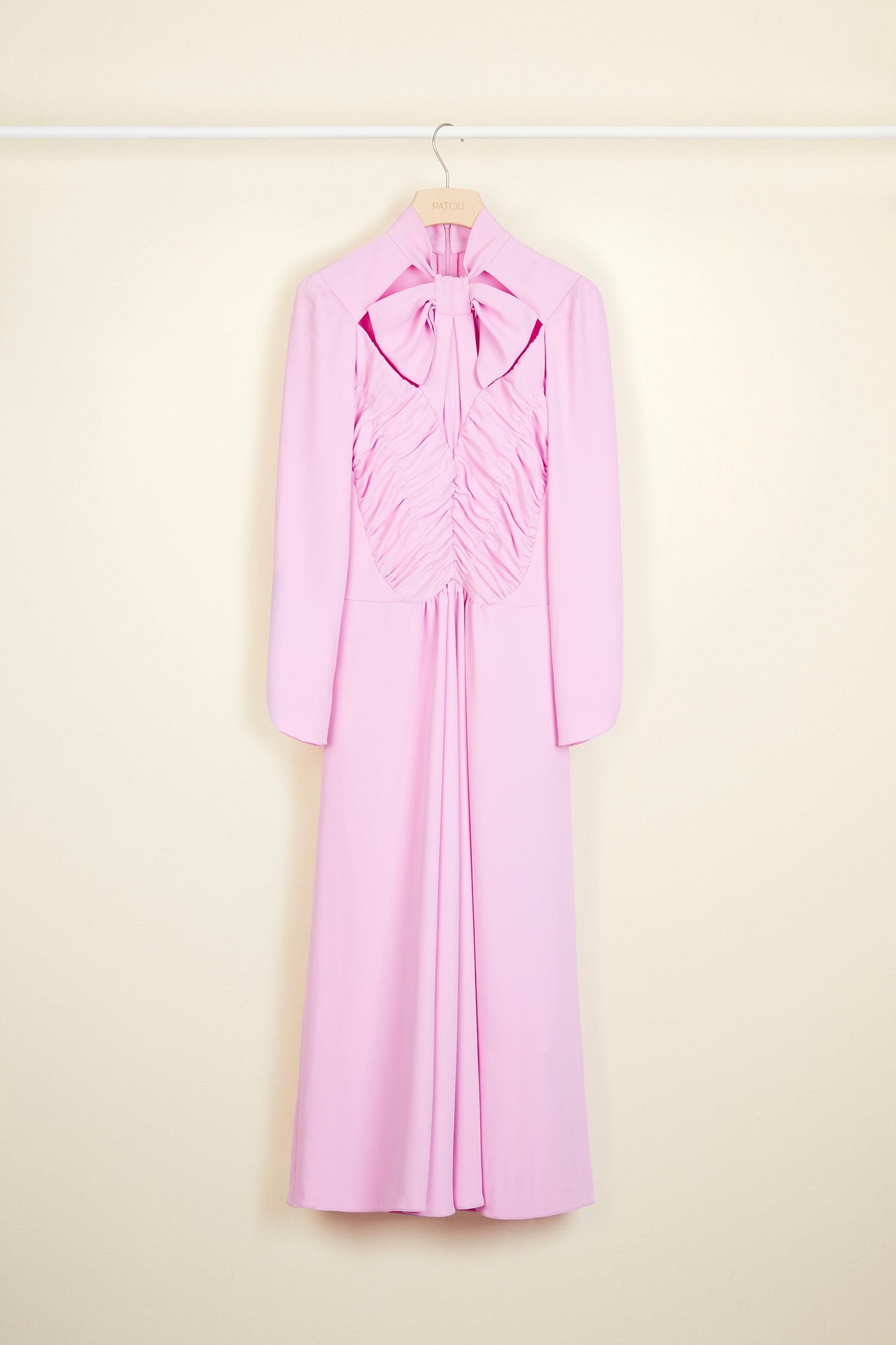 Patou - Cut-out bow collar midi dress - Lilac - New directions: the cut-out neckline.Black polyester cady midi dress. High collar with bow embellishment and cut-outs. Ruched panels at the front. Zip fastening at the back. Fully lined.
