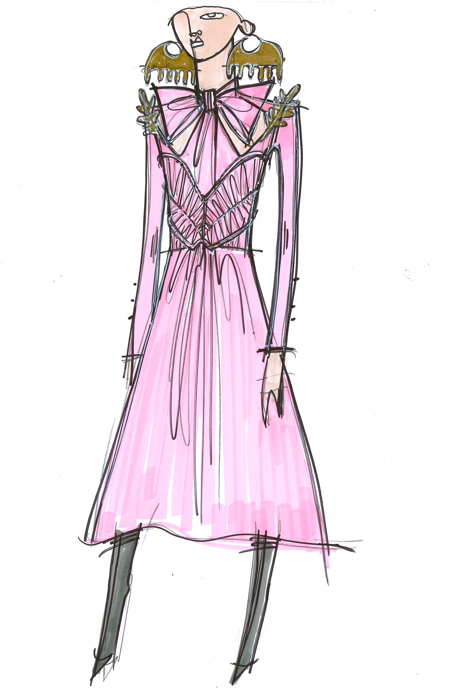 Patou - Cut-out bow collar midi dress - Lilac - New directions: the cut-out neckline.Black polyester cady midi dress. High collar with bow embellishment and cut-outs. Ruched panels at the front. Zip fastening at the back. Fully lined.