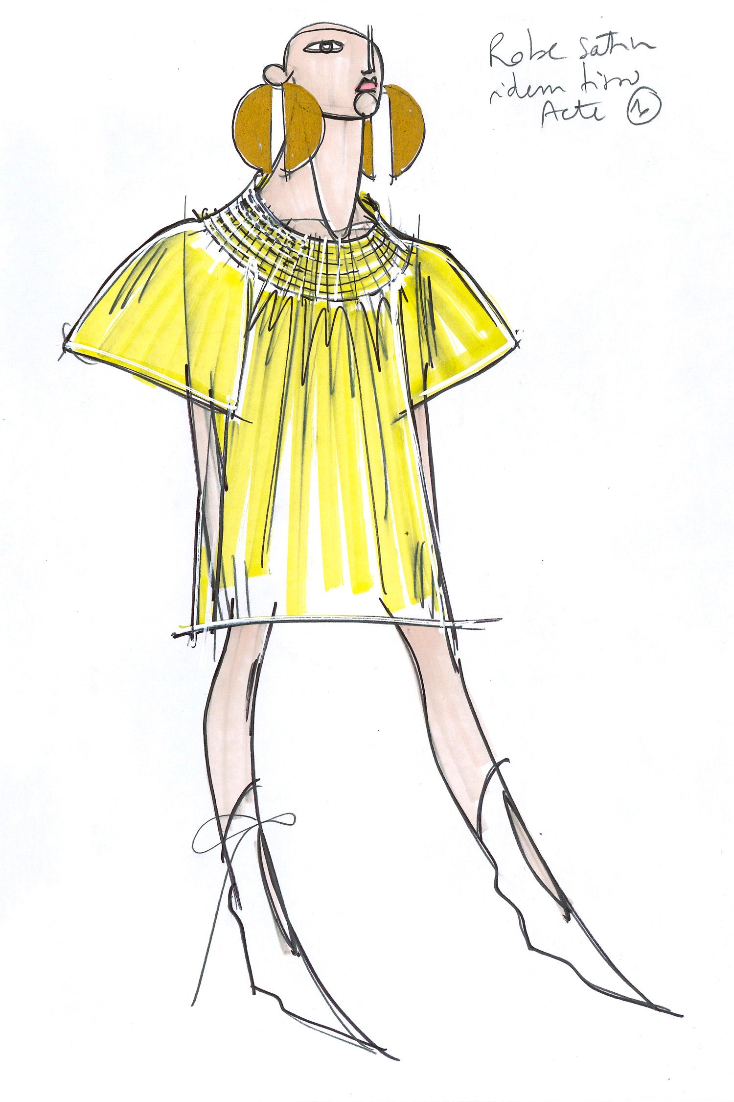 Patou - Smock collar satin mini dress - Straw Yellow - Smocks radiate around the neck.Duchesse satin dress with a sunray smocked collar. Puff sleeves with elasticated cuffs. Two concealed pockets at the sides.